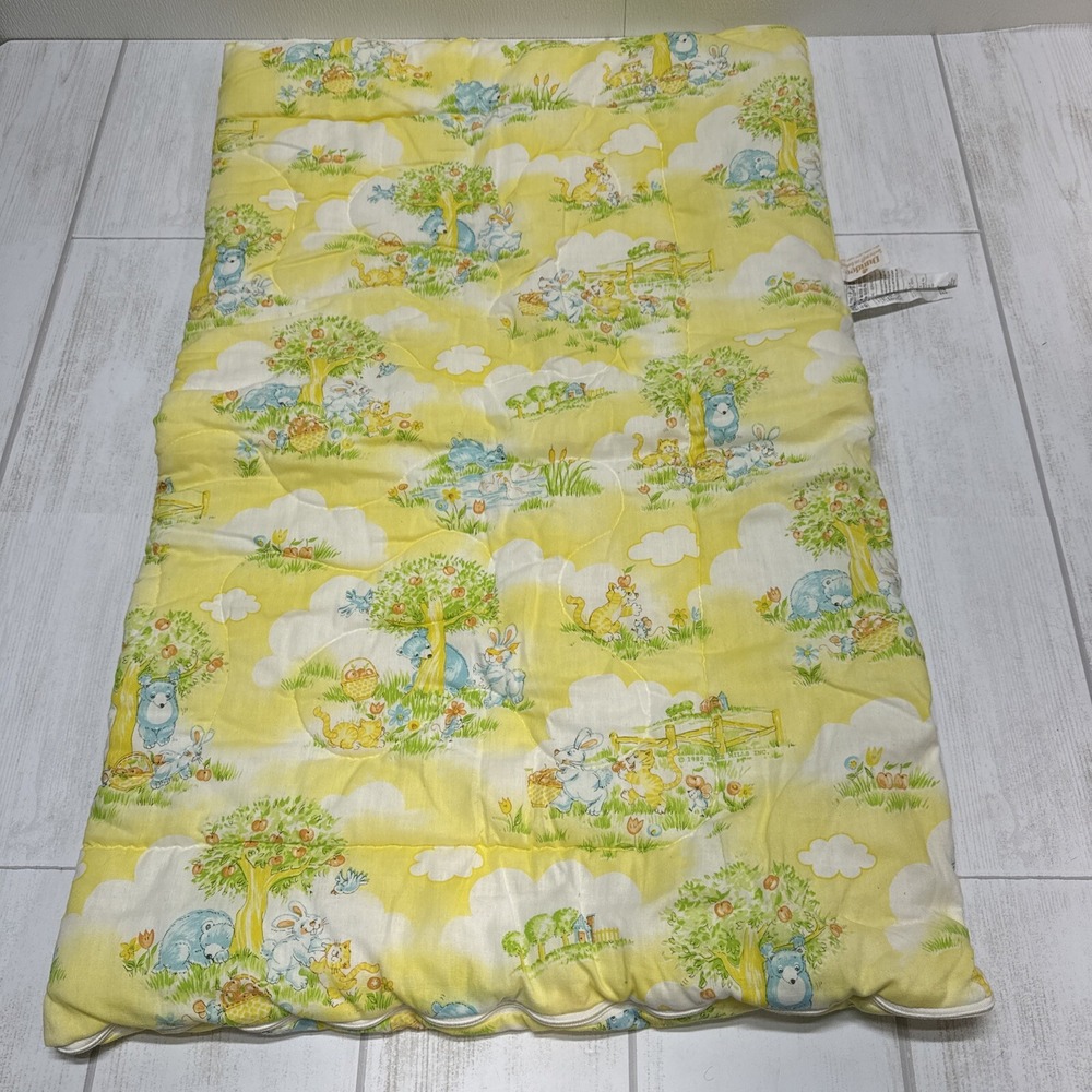 Vtg Dundee Yellow Baby Doll Bunting Sleeping Bag Blanket Zipper Animals 30x20